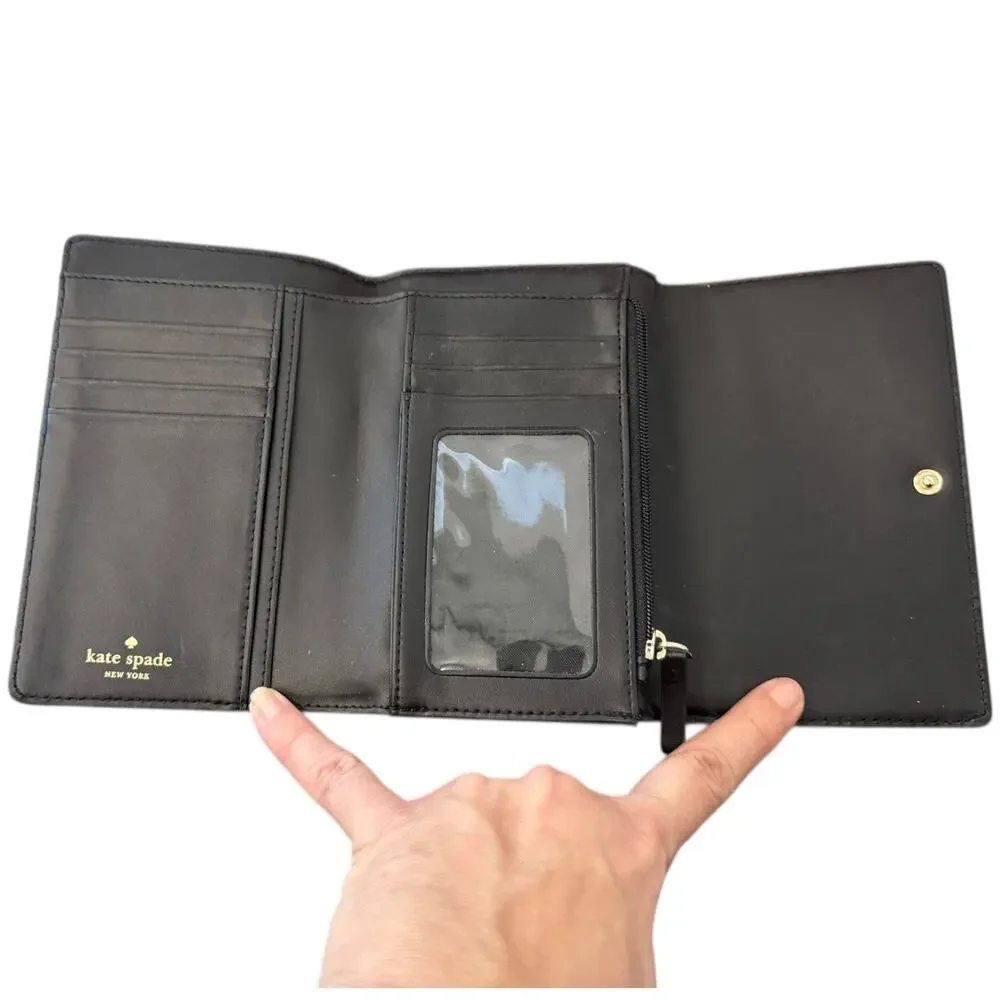 Kate Spade Black Leather Street Callie Tri Folding Wallet